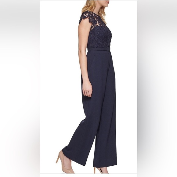 Eliza J Midnight Blue, Size 12 Chic-Elegant Lace Bodice, Wide Leg Jumpsuit - Picture 1 of 12